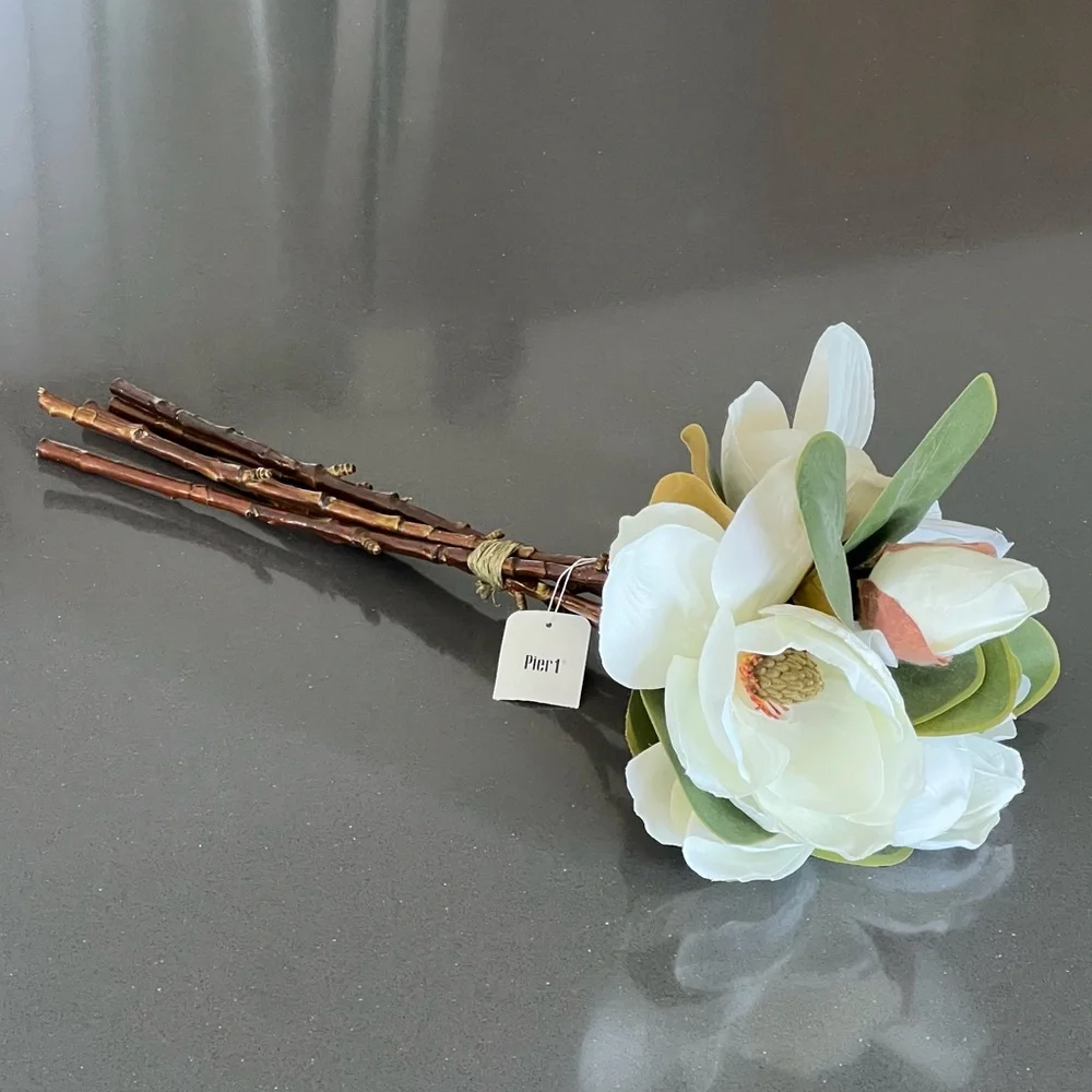Pier 1 White and Green Faux Magnolia Bouquet